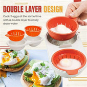 Mikrohullámú tojásos orvvadász élelmiszer minőségű edények dupla csésze tojásbojler Konyha gőzölt tojáskészlet Mikrohullámú sütők Főzőeszközök Kényelmes