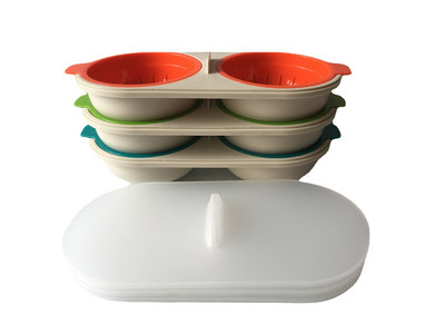 Cazan de scurgere de ouă Cupă dublă Cazan de ouă Cuptor cu microunde Poacher rotund cu două straturi Inovator Stocă de ouă Gadget de bucătărie