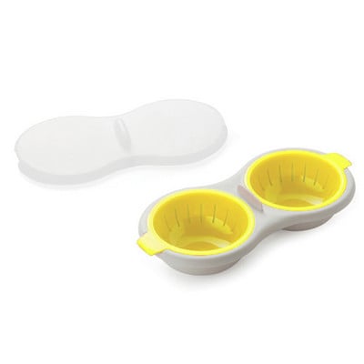 Cazan de scurgere de ouă Cupă dublă Cazan de ouă Cuptor cu microunde Poacher rotund cu două straturi Inovator Stocă de ouă Gadget de bucătărie