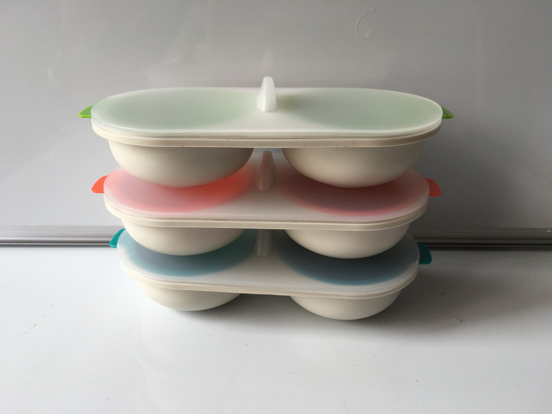 Cazan de scurgere de ouă Cupă dublă Cazan de ouă Cuptor cu microunde Poacher rotund cu două straturi Inovator Stocă de ouă Gadget de bucătărie