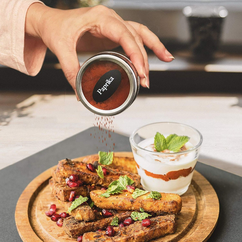 LMETJMA mágneses fűszeres tégely szett fűszercímkékkel és tábla tollal rozsdamentes acél fűszerpaprika fűszer tároló tégelyek dobozok