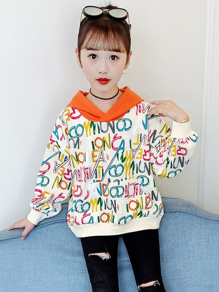 Hanorac pentru fete cu gluga si imprimeu colorat, model nou