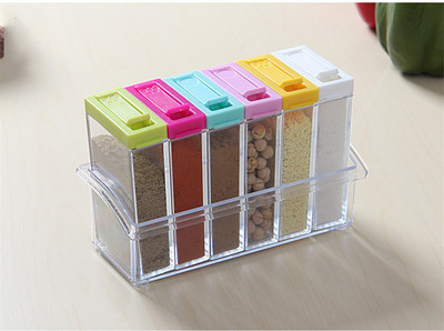 Fűszerüveg fűszeres doboz 6db/szett Konyhai fűszertároló üvegek átlátszó PP só bors köménypor doboz eszköz