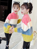 Pulover de iarnă cu guler polo înalt colorat pentru fete