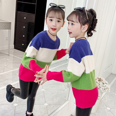 Pulover de iarnă cu guler polo înalt colorat pentru fete