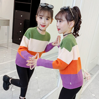 Pulover de iarnă cu guler polo înalt colorat pentru fete