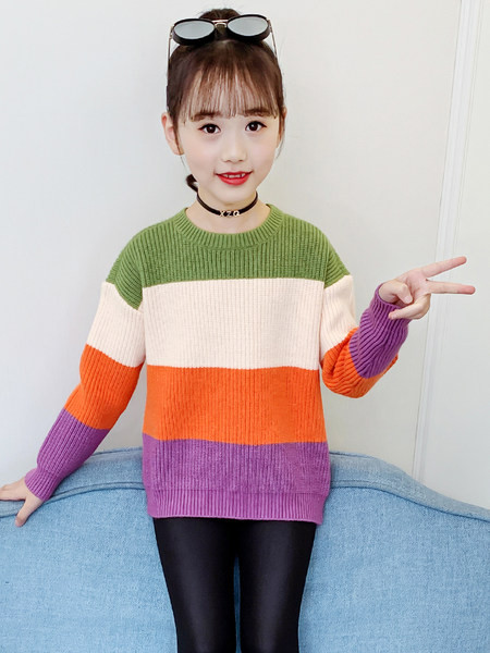 Pulover de iarnă cu guler polo înalt colorat pentru fete