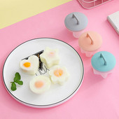 Practic 4 bucăți/set drăguț pentru braconaj de ouă din plastic, fierbător de ouă, unelte pentru gătit ouă, unelte pentru forma de matriță pentru ouă, cu capac, perie, clătite