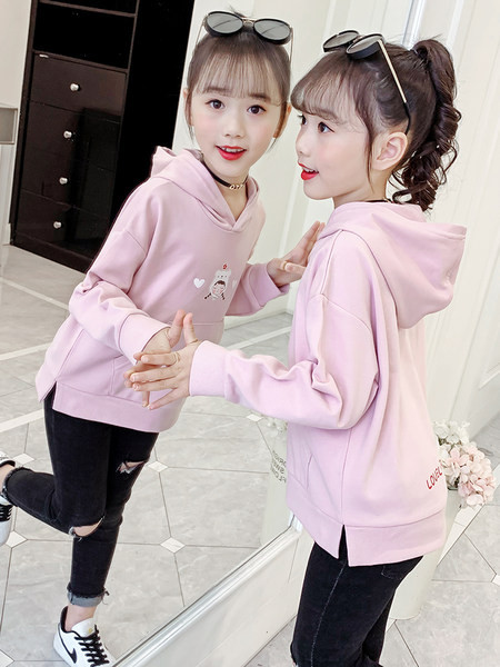 Aplicație casual cu glugă și hanorac cu buzunar pentru fete