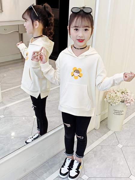 Aplicație casual cu glugă și hanorac cu buzunar pentru fete