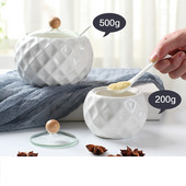 Keramičke staklenke za začine s drvenim poklopcem Solani kuhinjski pribor Organizator bijelih začina Kanister Set žlica Kutija za bijeli šećer