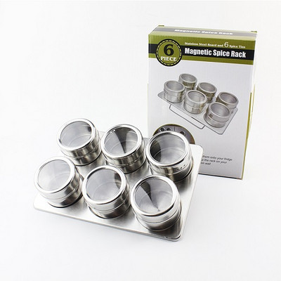 Set de cutii magnetice de condimente de 6 buc/9 buc/12 buc Borcane de condimente din oțel inoxidabil cu capac superior transparent, set de containere organizatoare pentru raft pentru condimente
