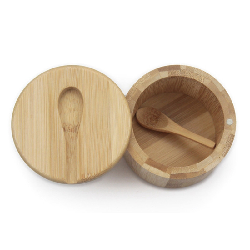 Cutie de condimente de bambus cu capac rotativ Oală de condimente de bambus Oală de condimente cu aspirație magnetică Cutie de sare cu o singură celulă