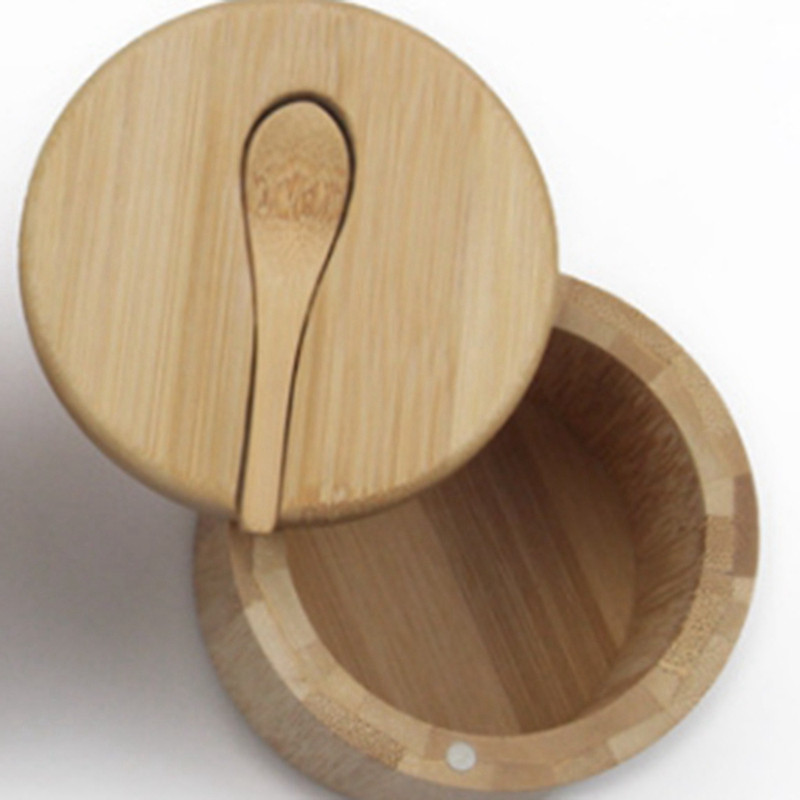 Cutie de condimente de bambus cu capac rotativ Oală de condimente de bambus Oală de condimente cu aspirație magnetică Cutie de sare cu o singură celulă