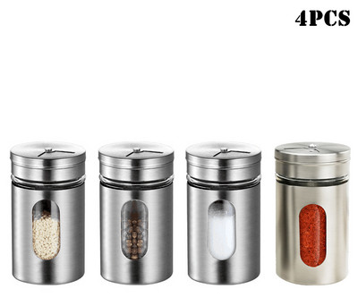 Rozsdamentes acél fűszer tégelyek Fűszerdobozok forgatható fedelű Sóborsszóró fogpiszkáló fűszertároló palack konyhai fűszertartó