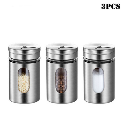 Rozsdamentes acél fűszer tégelyek Fűszerdobozok forgatható fedelű Sóborsszóró fogpiszkáló fűszertároló palack konyhai fűszertartó