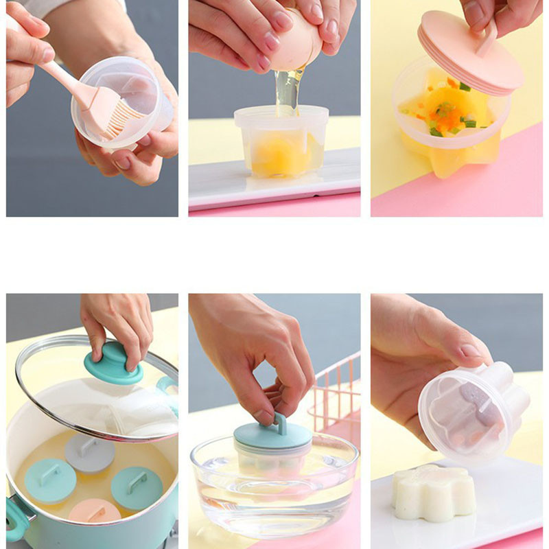 4 vienetai / rinkinys mielos kiaušinių viryklės formos plastikinės kiaušinių viryklės meilės gėlių raštas vaikiškas kepimo virtuvės kiaušinių virimo įrankis su šepetėliu