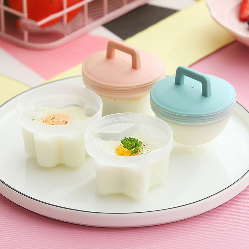 4 bucăți/set drăguț boiler de ouă din plastic set de braconaj de ouă de bucătărie unelte pentru gătit ouă, formă de matriță pentru ouă cu capac, perie, aparat de clătite