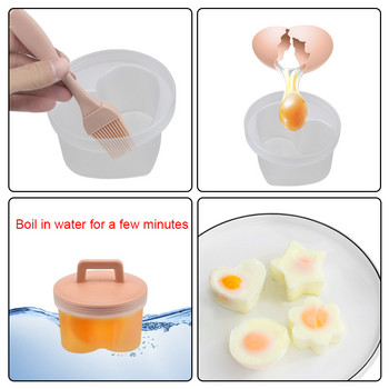 NICEYAR 4 τμχ/σετ Πλαστική φόρμα αυγών Χαριτωμένη κουζίνα αυγών με καπάκι βούρτσα αυγολέβητα Μαγειρικά σκεύη Εργαλείο ψησίματος Εργαλείο μαγειρικής κουζίνας