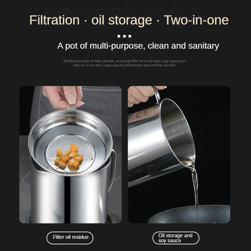 Filtru de ulei din oțel inoxidabil 304, 1,8 l, filtru de ulei de slănină, borcan pentru filtru de grăsime, rezervor de apă, capacitate mare de depozitare, unelte de gătit