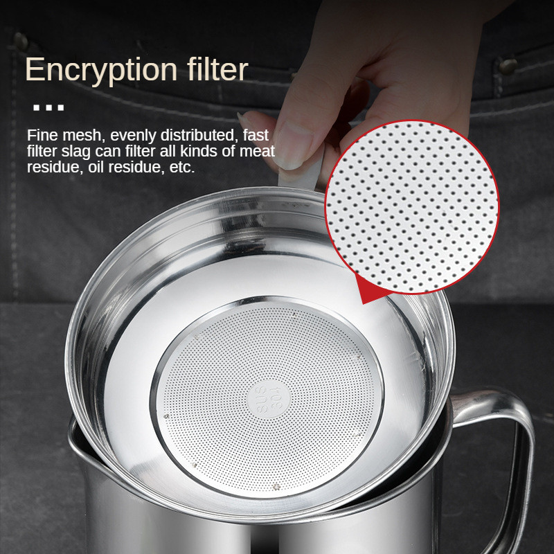 Filtru de ulei din oțel inoxidabil 304, 1,8 l, filtru de ulei de slănină, borcan pentru filtru de grăsime, rezervor de apă, capacitate mare de depozitare, unelte de gătit