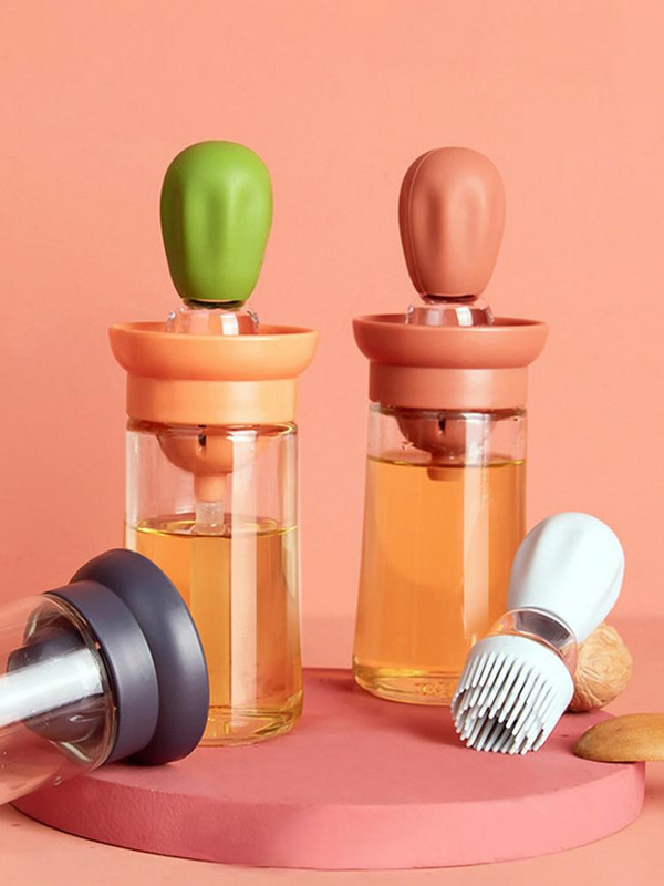 Sticla de sticlă pentru ulei de măsline de bucătărie de 150 ml cu perie de silicon pentru recipient de măsurare a uleiului de gătit Dispenser picurator din silicon oțet