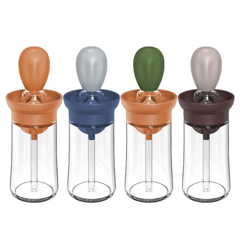 Sticla de sticlă pentru ulei de măsline de bucătărie de 150 ml cu perie de silicon pentru recipient de măsurare a uleiului de gătit Dispenser picurator din silicon oțet