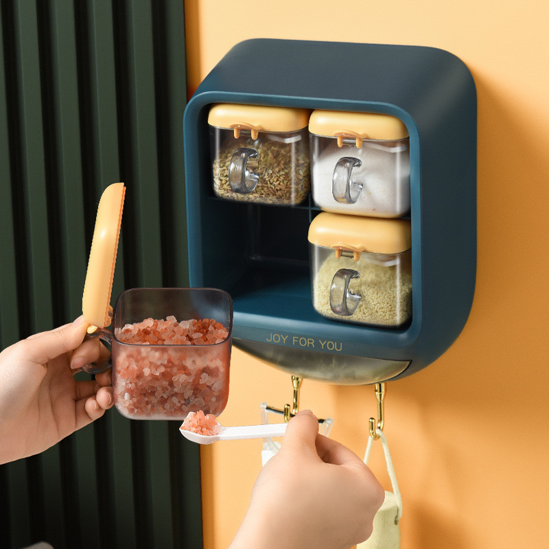 Falra szerelhető fűszeres doboz Só Bors Fűszertartó tégely Cukortál konyhai kütyü eszközkészletekhez Fűszerdoboz rendszerező konyhai eszköz