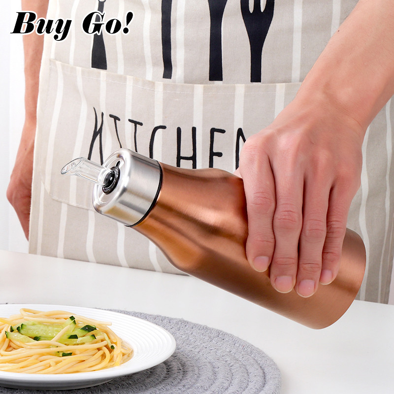 Konyhai rozsdamentes acél szivárgásmentes kifolyó olívaolajos palack olajozó fűszerüveg szósz ecetes üveg porálló olajadagoló praktikus