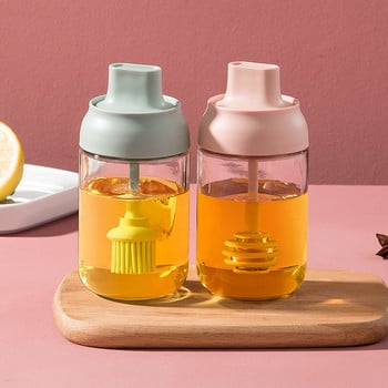 250ml Γυάλινο Βάζο Καρυκεύματα Σετ Καρυκεύματα Κουζίνας Μπουκάλι με Κουτάλι Μπουκάλι Καρυκεύματα Βούρτσα λαδιού Οικιακό Δοχείο αποθήκευσης τροφίμων