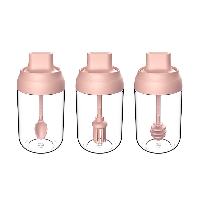 Borcan de condimente de sticlă de 250 ml Set de condimente de bucătărie Flacon cu lingură Borcan de condimente Perie pentru ulei de uz casnic Recipient de depozitare a alimentelor cu miere