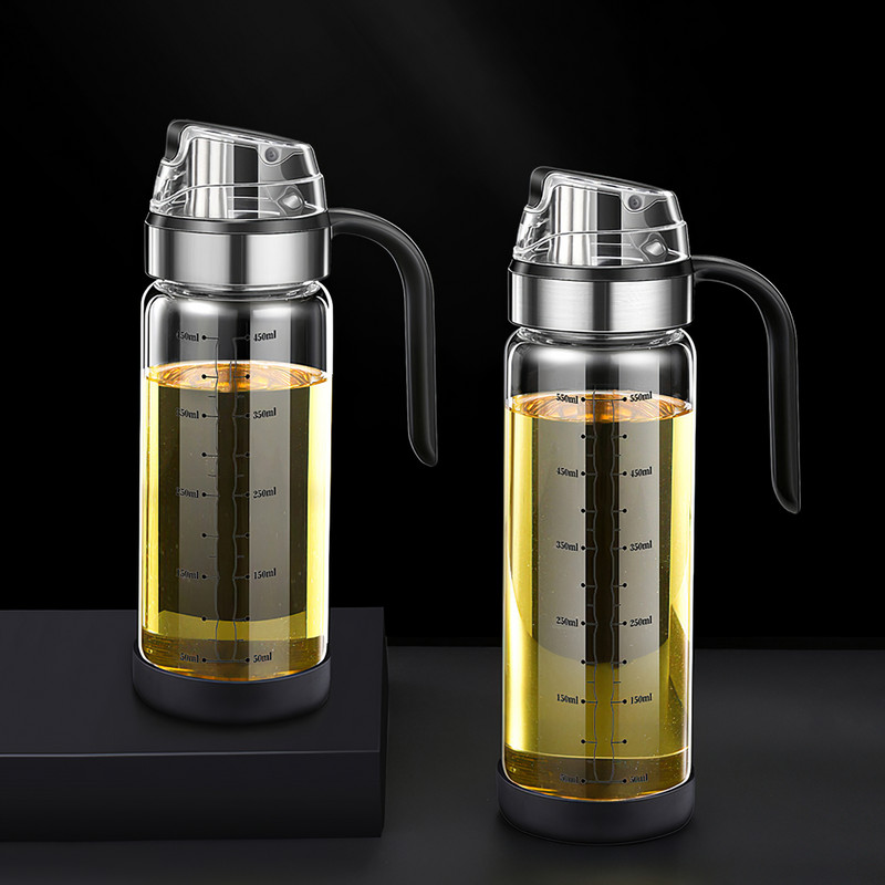 Automatikusan nyitható és záródó üveg olajos kanna olajos flakon, fűszeres flakon, szivárgásmentes, mérhető olajos kanna, ecetes edény, konyhai kisegítő