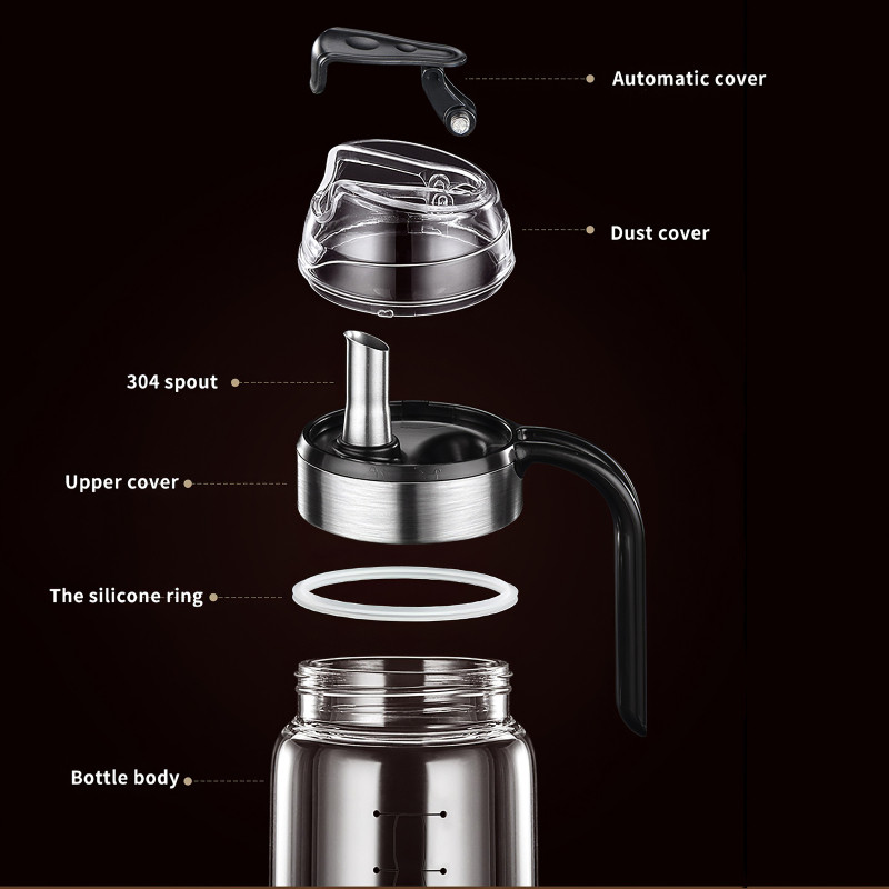 Automatikusan nyitható és záródó üveg olajos kanna olajos flakon, fűszeres flakon, szivárgásmentes, mérhető olajos kanna, ecetes edény, konyhai kisegítő