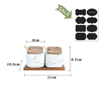 Kerámia fűszertartó készlet konyhai márvány tároló palack fa fedeles sótartó Cukortál Fűszertartó készlet Konyhai kiegészítők