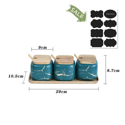 Kerámia fűszertartó készlet konyhai márvány tároló palack fa fedeles sótartó Cukortál Fűszertartó készlet Konyhai kiegészítők