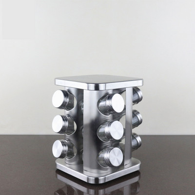 Háztartási konyhai kellékek Rozsdamentes acél fűszerüveg Forgó fűszeres üveg Üvegtégely készlet Fűszertároló doboz