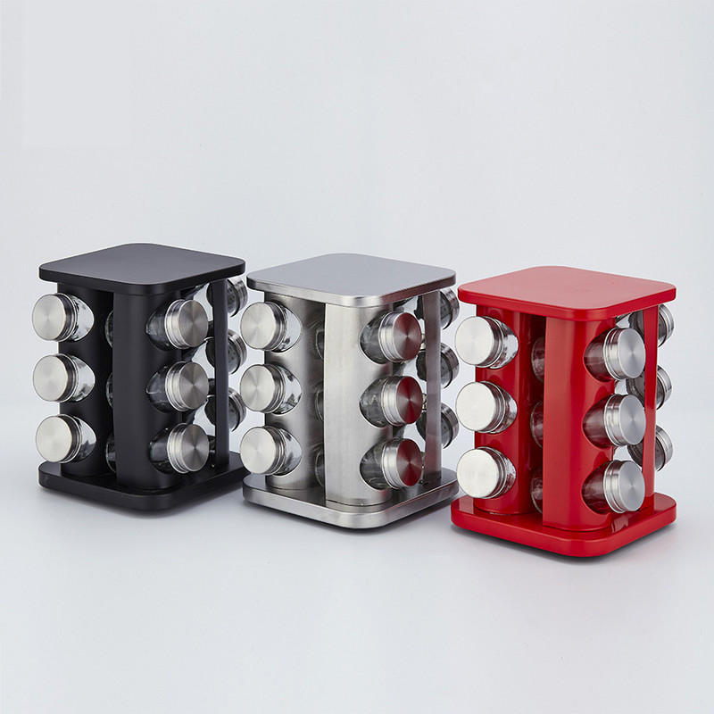 Háztartási konyhai kellékek Rozsdamentes acél fűszerüveg Forgó fűszeres üveg Üvegtégely készlet Fűszertároló doboz