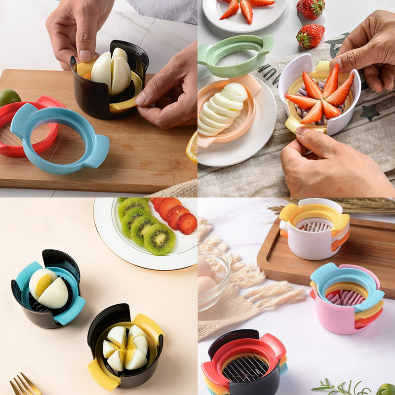 3 az 1-ben tojásszeletelő rozsdamentes acél pengék és csúszásmentes alap többszerszámos ékszelet főtt tojáshoz Gyümölcsgomba paradicsom