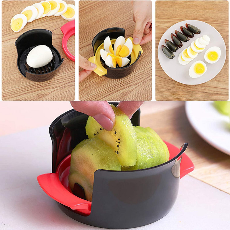 3 az 1-ben tojásszeletelő rozsdamentes acél pengék és csúszásmentes alap többszerszámos ékszelet főtt tojáshoz Gyümölcsgomba paradicsom