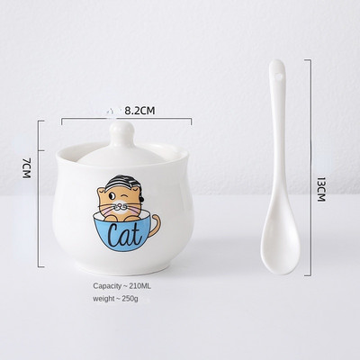 300 ml-es kerámia fűszeres tégely tetővel kanál macskafűszeres tégely fűszeres doboz Kreatív konyhai kellékek Só Cukor fűszerezés Főoldal