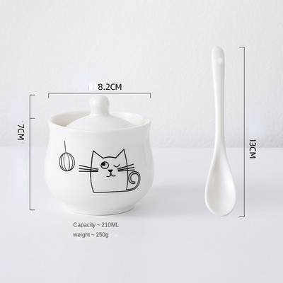 300 ml-es kerámia fűszeres tégely tetővel kanál macskafűszeres tégely fűszeres doboz Kreatív konyhai kellékek Só Cukor fűszerezés Főoldal