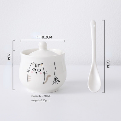 300 ml-es kerámia fűszeres tégely tetővel kanál macskafűszeres tégely fűszeres doboz Kreatív konyhai kellékek Só Cukor fűszerezés Főoldal