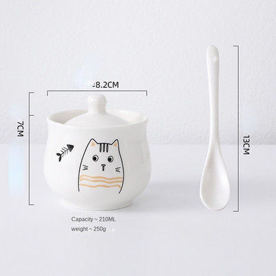 300 ml-es kerámia fűszeres tégely tetővel kanál macskafűszeres tégely fűszeres doboz Kreatív konyhai kellékek Só Cukor fűszerezés Főoldal