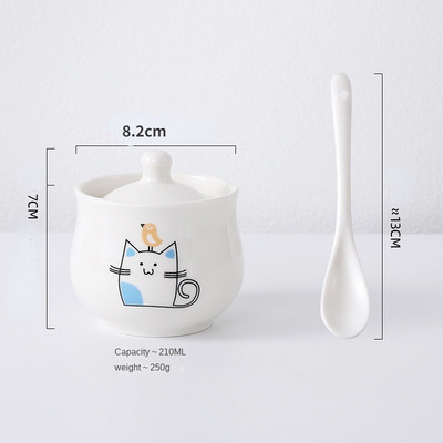 300 ml-es kerámia fűszeres tégely tetővel kanál macskafűszeres tégely fűszeres doboz Kreatív konyhai kellékek Só Cukor fűszerezés Főoldal
