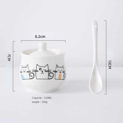 300 ml-es kerámia fűszeres tégely tetővel kanál macskafűszeres tégely fűszeres doboz Kreatív konyhai kellékek Só Cukor fűszerezés Főoldal