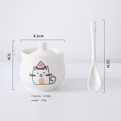 300 ml-es kerámia fűszeres tégely tetővel kanál macskafűszeres tégely fűszeres doboz Kreatív konyhai kellékek Só Cukor fűszerezés Főoldal