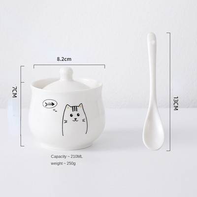 300 ml-es kerámia fűszeres tégely tetővel kanál macskafűszeres tégely fűszeres doboz Kreatív konyhai kellékek Só Cukor fűszerezés Főoldal