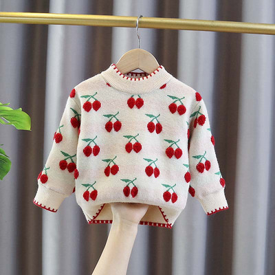 Madingas vaikiškas megztinis su apvaliu kaklu mergaitėms