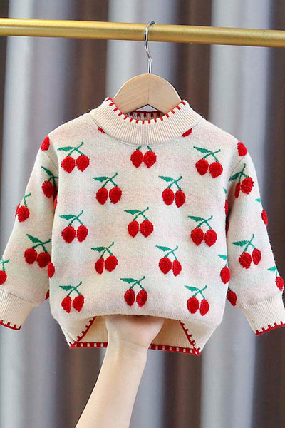 Madingas vaikiškas megztinis su apvaliu kaklu mergaitėms