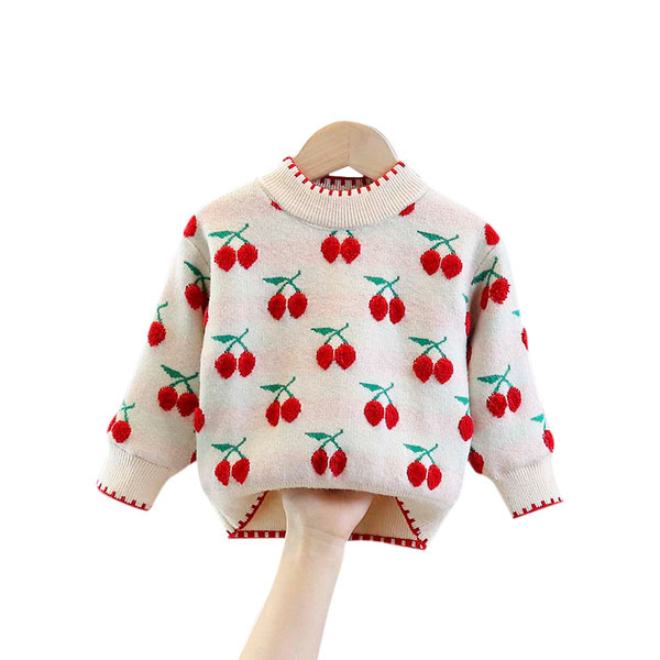 Madingas vaikiškas megztinis su apvaliu kaklu mergaitėms